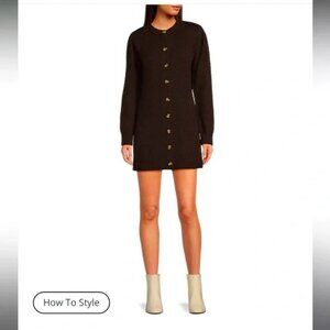 Giani Bini Wool Blend Long Sleeve Button Front Mini Cardigan Dress L Chocolate B